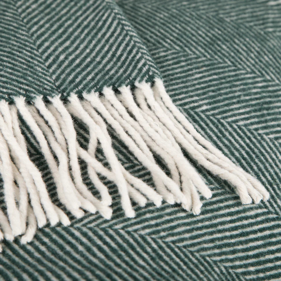 Tielle 100% New Wool Herringbone Blanket - Forest Green