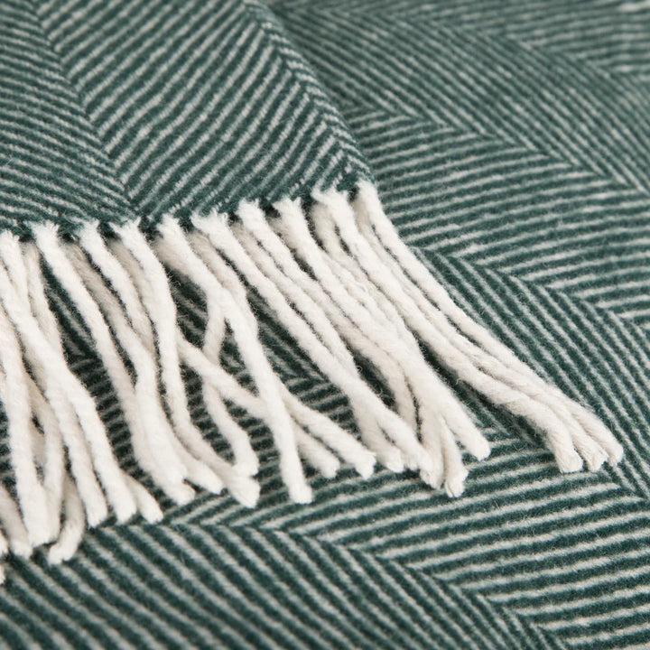 Tielle 100% New Wool Herringbone Blanket - Forest Green