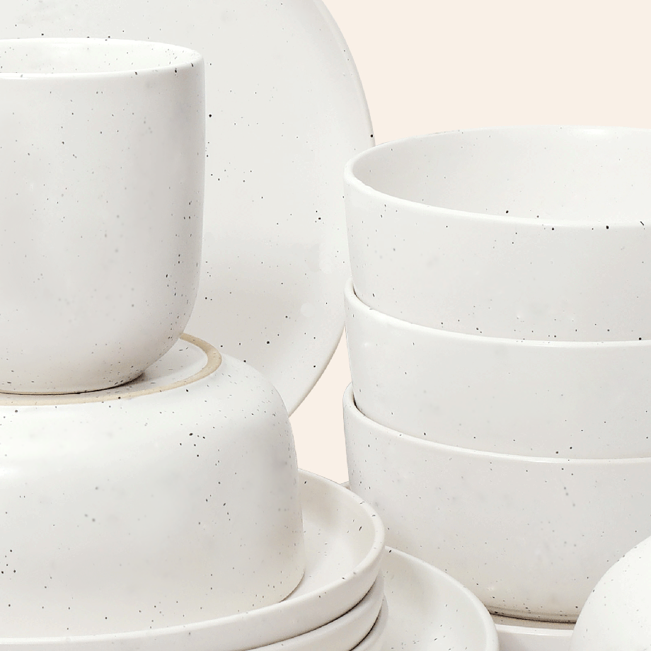 Gailarde Dinnerware Set Deluxe 2 Person - White Speckle Stoneware (Inc. Cutlery & Glasses)