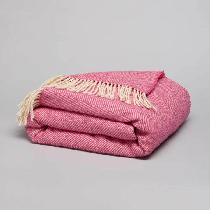 Tielle 100% New Wool Herringbone Blanket - Fuchsia Pink