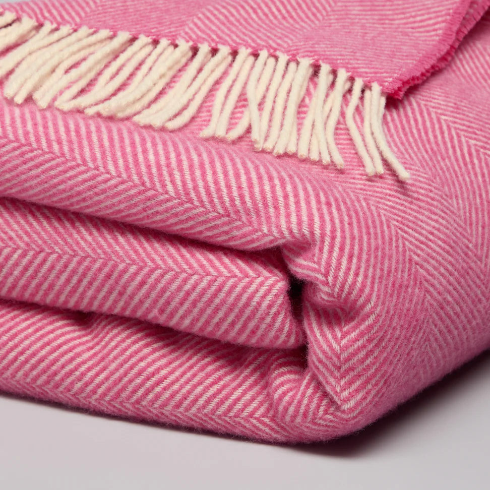 Tielle 100% New Wool Herringbone Blanket - Fuchsia Pink