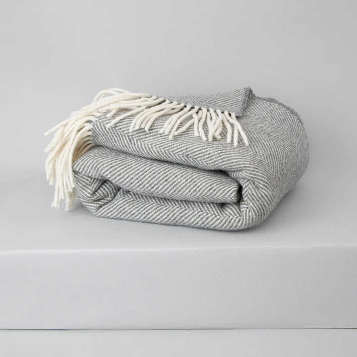 Tielle 100% New Wool Herringbone Blanket - Charcoal Grey