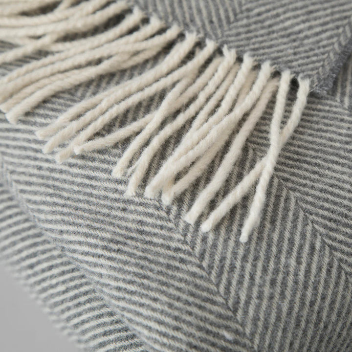 Tielle 100% New Wool Herringbone Blanket - Charcoal Grey