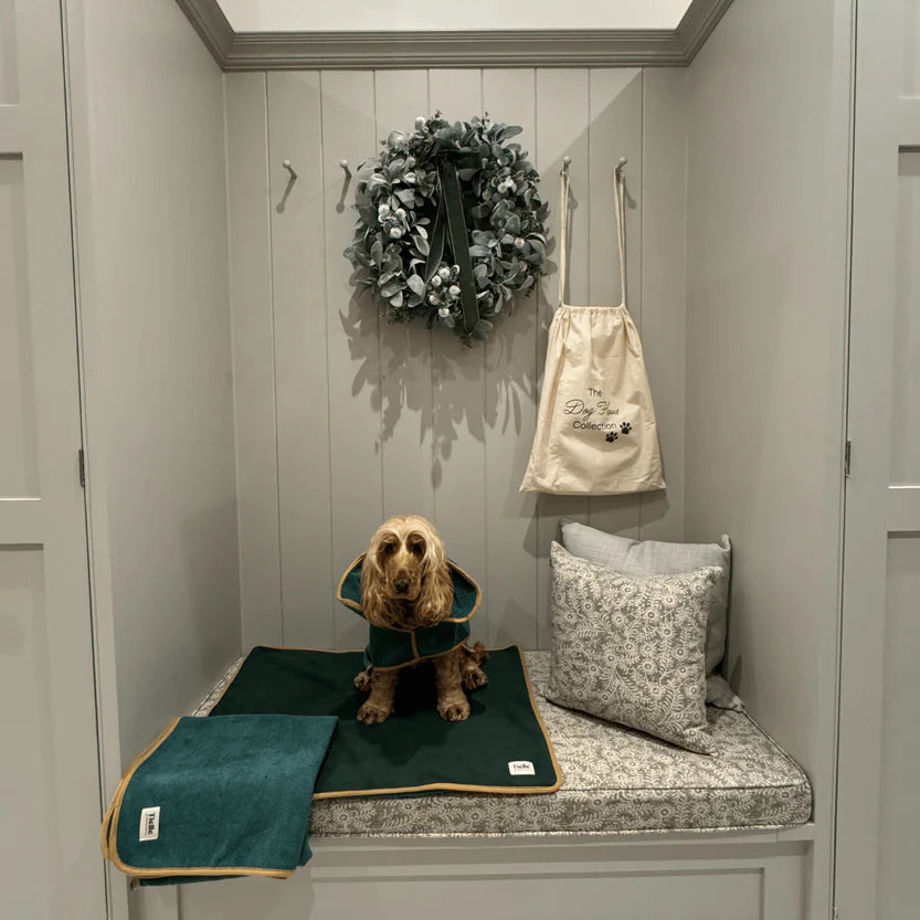 The Dog Haus - Forest Green Dog Robe, Towel and Mat Bundle