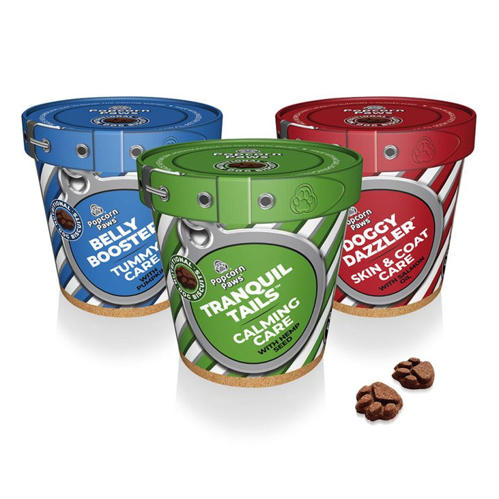 Popcorn Paws Mixed Case – Functional Dog Treats (16 x 120g Tubs)