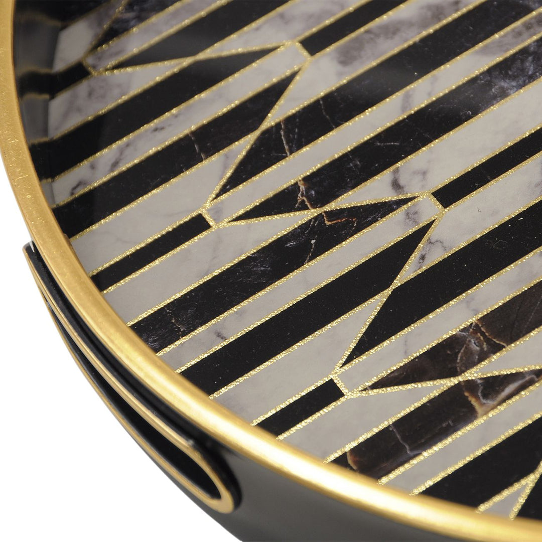 Libra Black And Antique Gold Geometric Pattern Trays - Set of 2