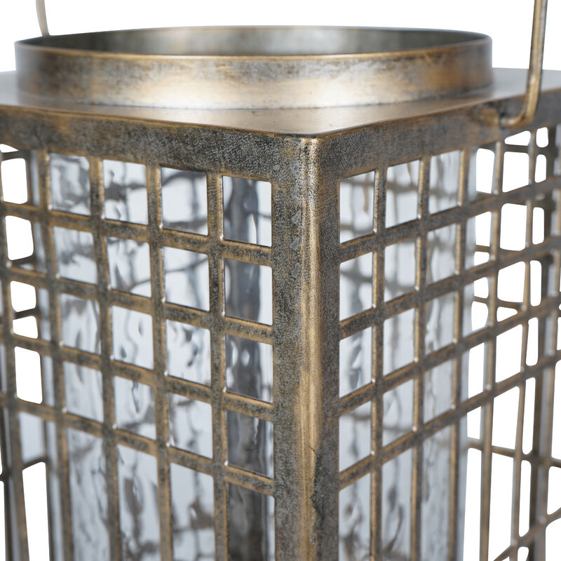 Libra Barossa Fretwork Square Lantern in Aged Gold with Glass Flute 33cm