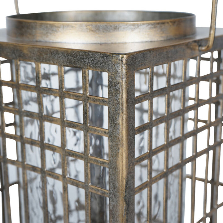 Libra Barossa Fretwork Square Lantern in Aged Gold with Glass Flute 33cm