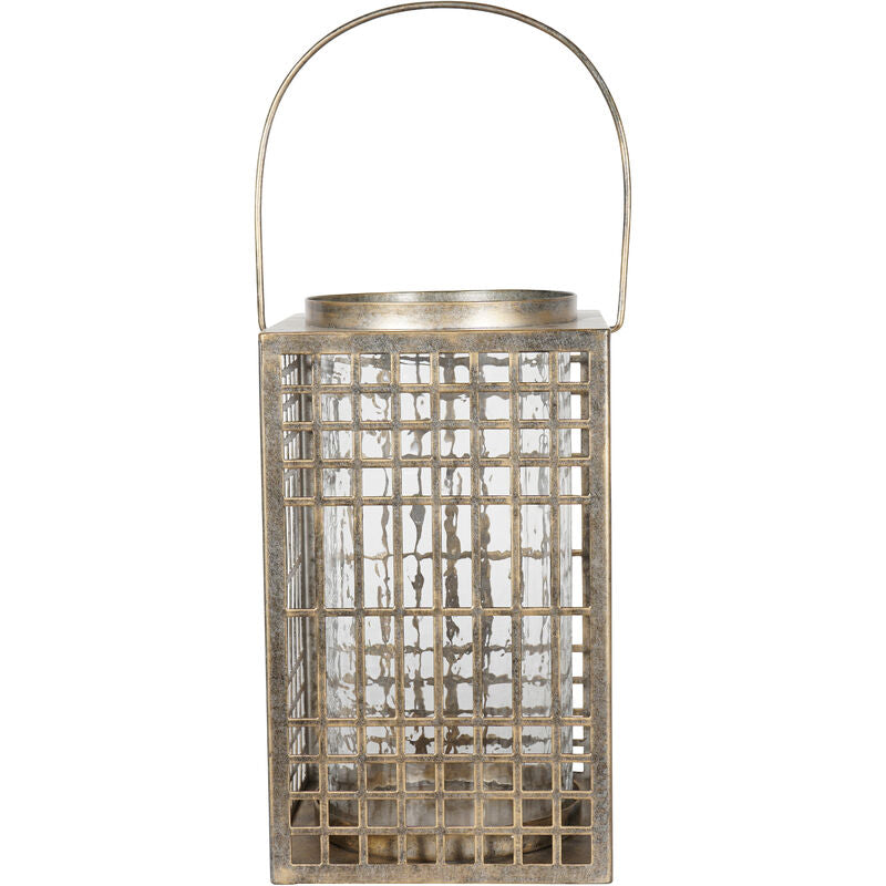 Libra Barossa Fretwork Square Lantern in Aged Gold with Glass Flute 33cm