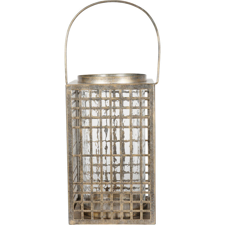 Libra Barossa Fretwork Square Lantern in Aged Gold with Glass Flute 33cm