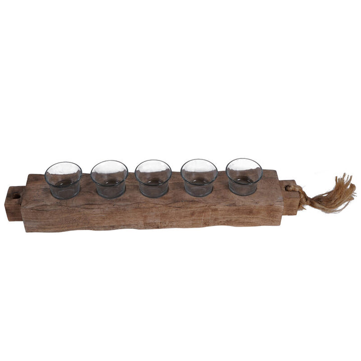 Libra Vintage Wood 5 Light Tea Light Holder