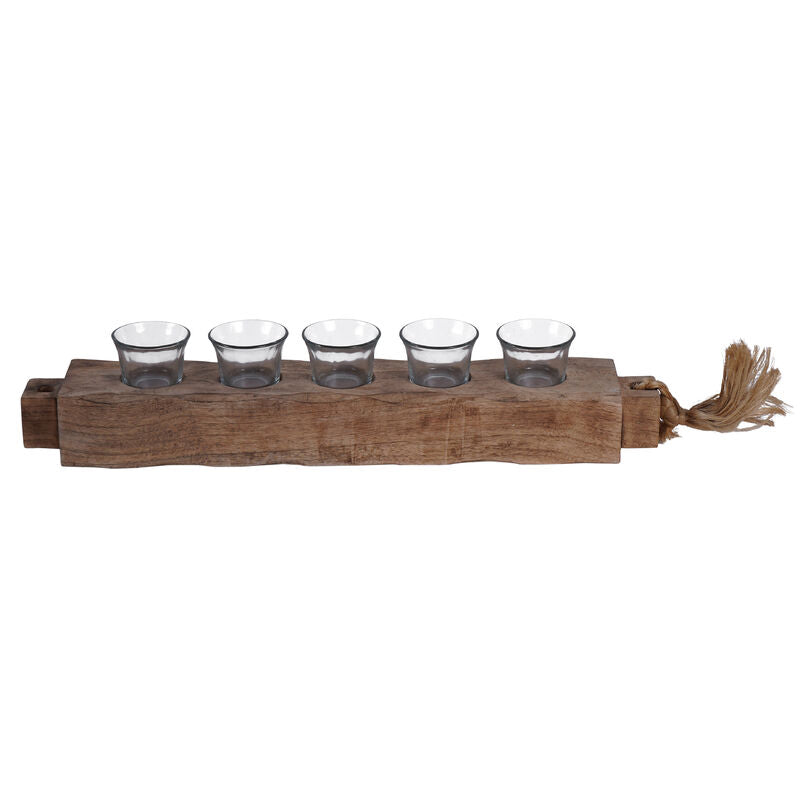 Libra Vintage Wood 5 Light Tea Light Holder