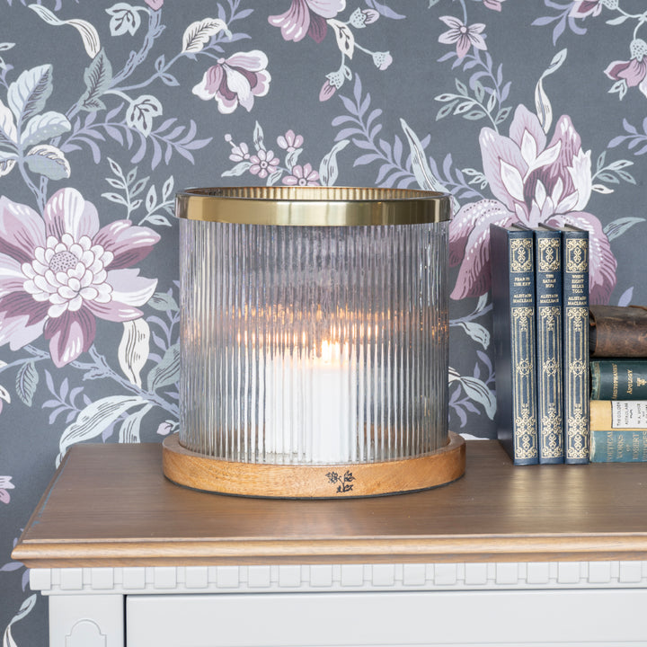 Laura Ashley Large Ribbed Reed Glass Hurricane