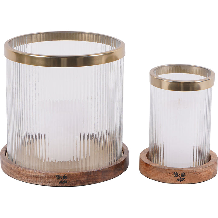Laura Ashley Large Ribbed Reed Glass Hurricane