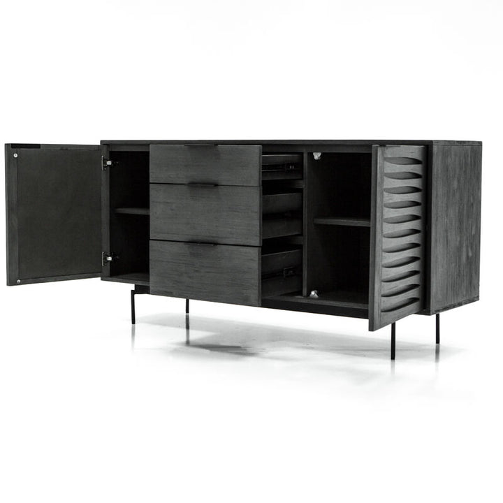 Libra Bronks Black Acacia Buffet Cabinet with Two Doors and Three Drawers