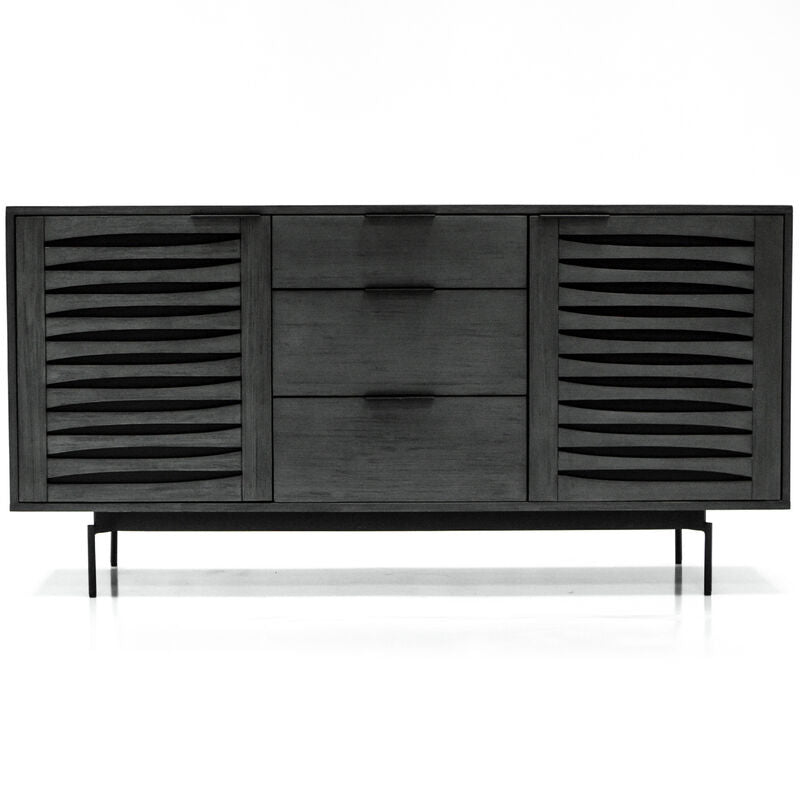 Libra Bronks Black Acacia Buffet Cabinet with Two Doors and Three Drawers
