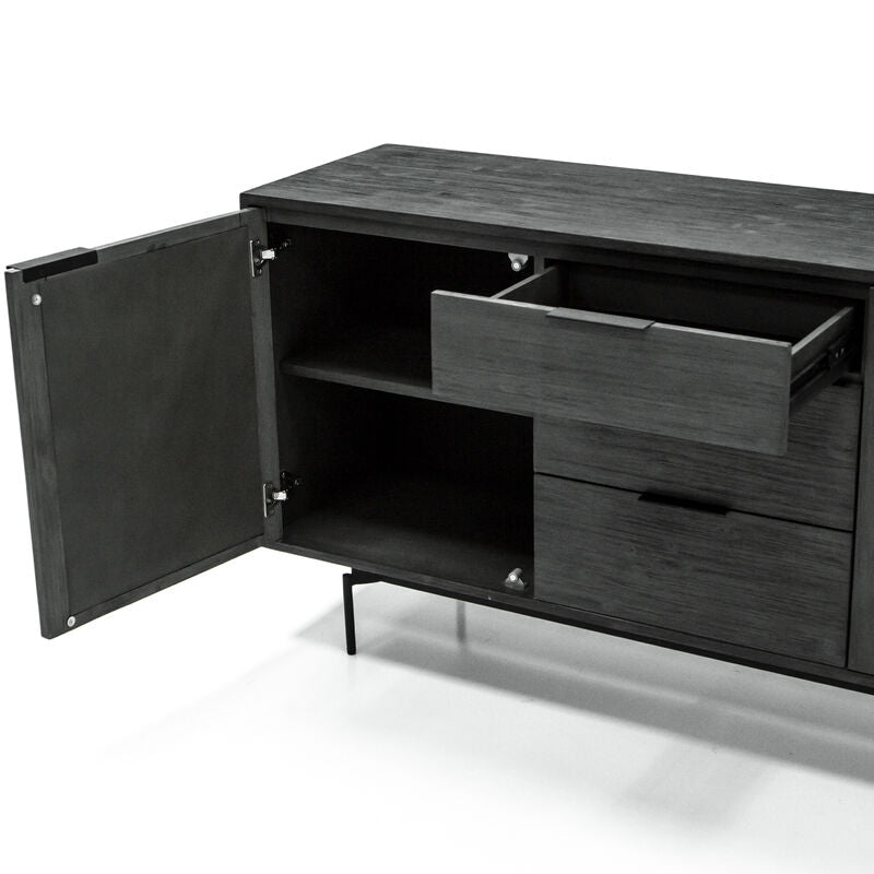 Libra Bronks Black Acacia Buffet Cabinet with Two Doors and Three Drawers