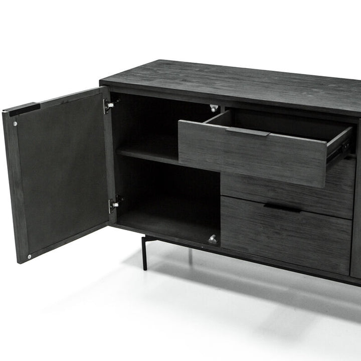 Libra Bronks Black Acacia Buffet Cabinet with Two Doors and Three Drawers