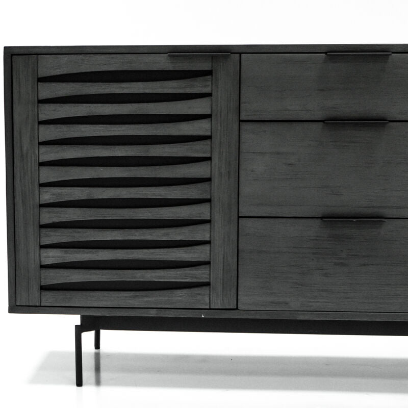 Libra Bronks Black Acacia Buffet Cabinet with Two Doors and Three Drawers