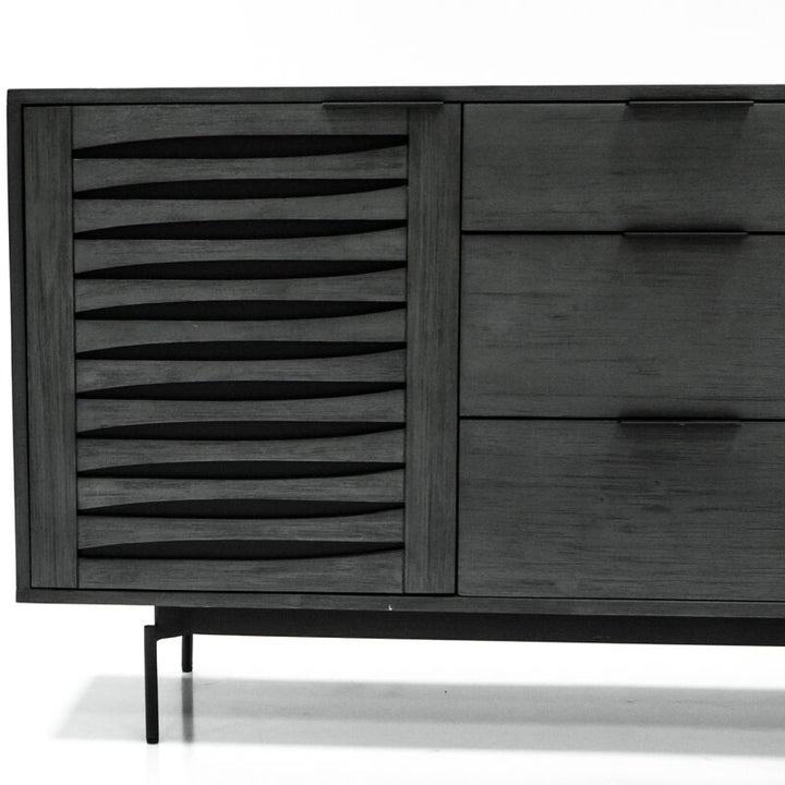Libra Bronks Black Acacia Buffet Cabinet with Two Doors and Three Drawers
