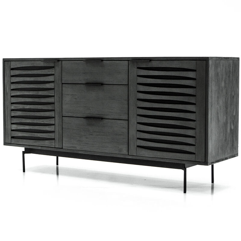 Libra Bronks Black Acacia Buffet Cabinet with Two Doors and Three Drawers