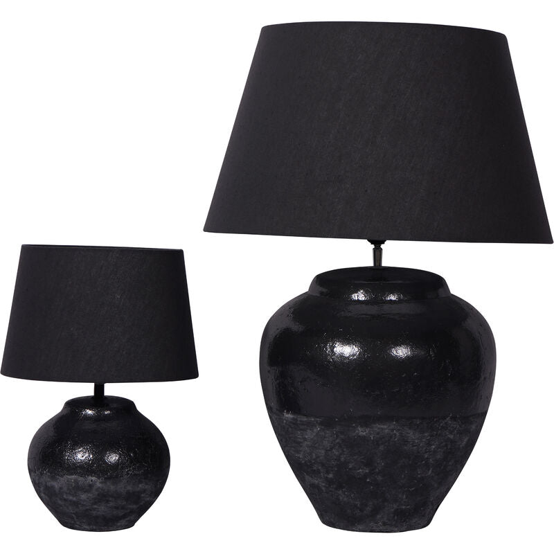 Libra Skyline Black Terracotta Table Lamp with Shade, Large E27 LED GLS