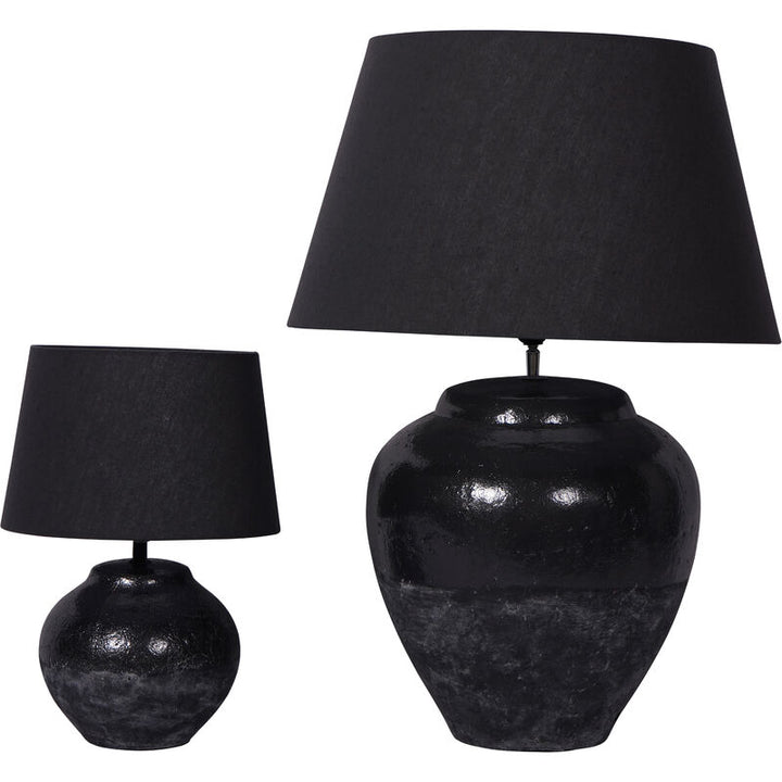 Libra Skyline Black Terracotta Table Lamp with Shade, Large E27 LED GLS