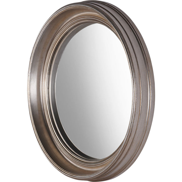 Round mirror with a bronze frame on a white background