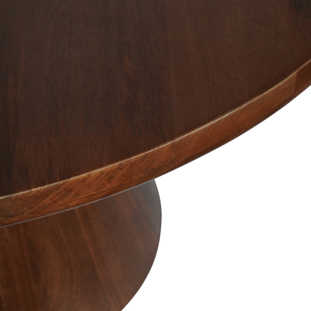 Close-up of a wooden table with a polished surface