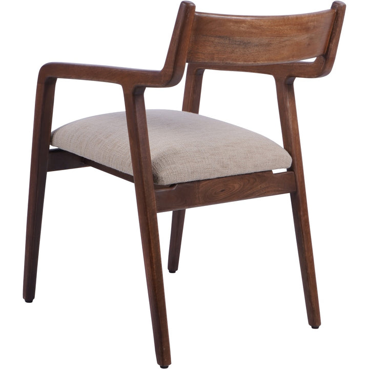 Wooden chair with a beige cushion on a white background