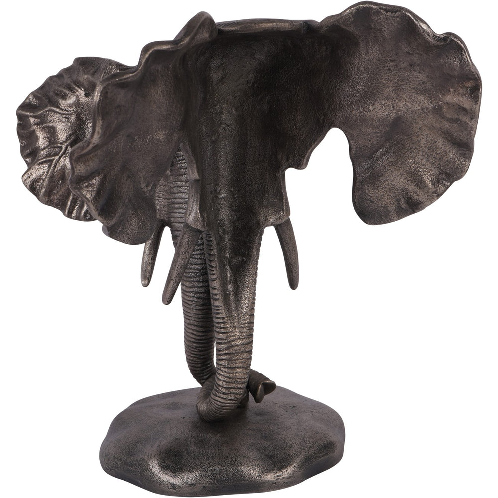 Bronze elephant sculpture on a white background