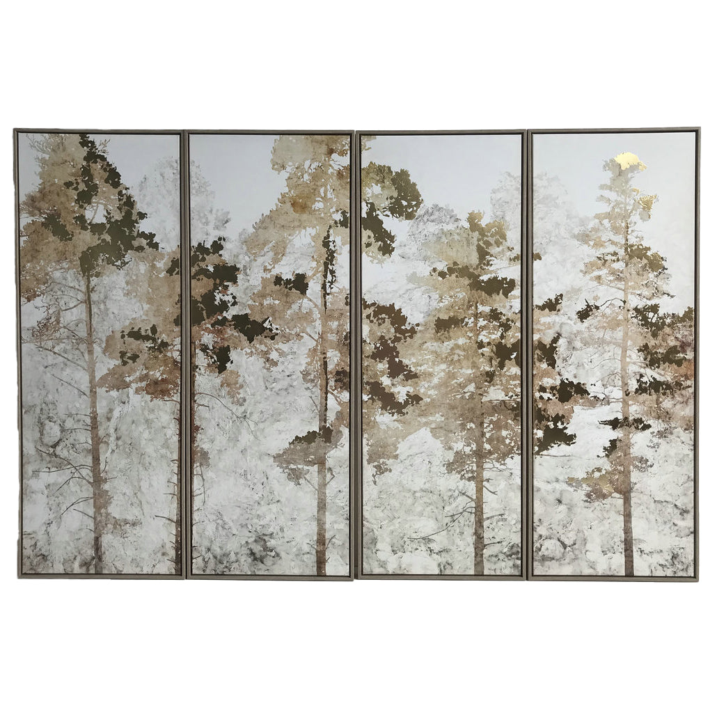 Four-panel wall art with a forest design on a white background