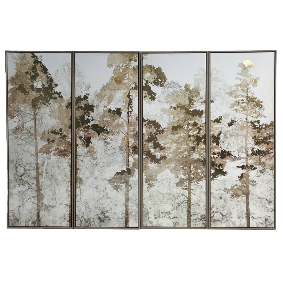 Four-panel wall art with a forest design on a white background
