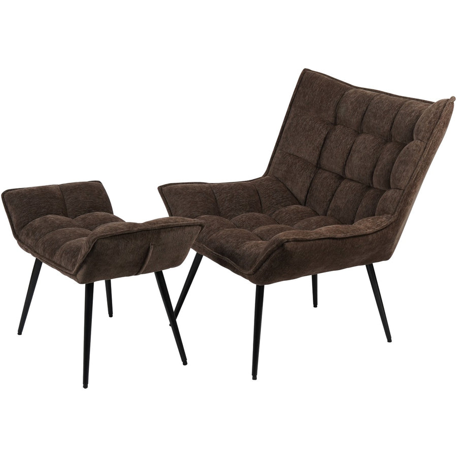 Libra Chrishall Occasional Chair with Footstool in Brown Velour