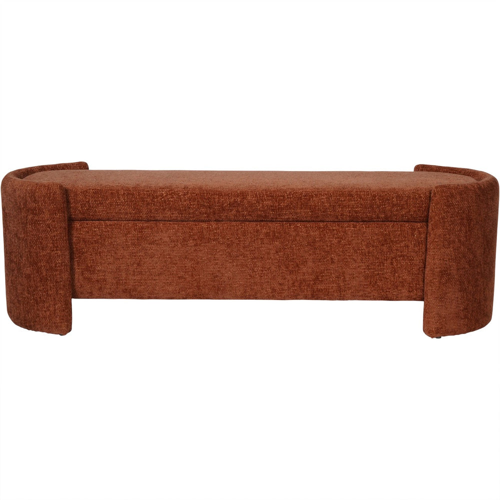 Brown upholstered bench on a white background