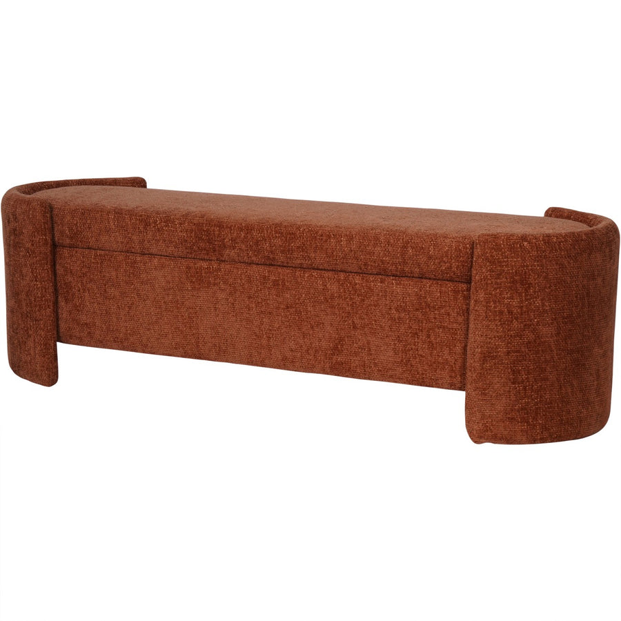 Brown upholstered bench on a white background