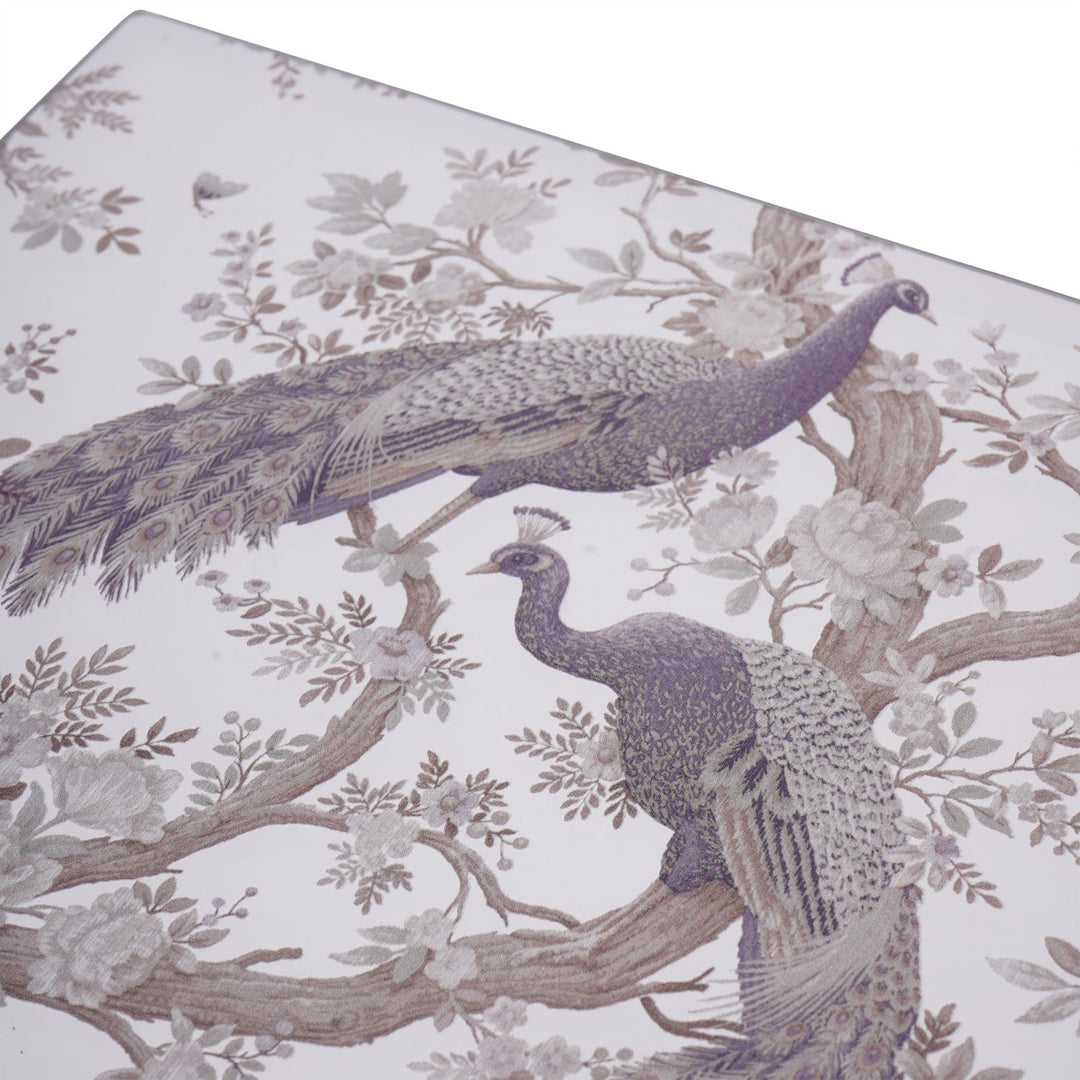 Laura Ashley Belvedere Mirror Jewellery Box with peacock design on a floral background