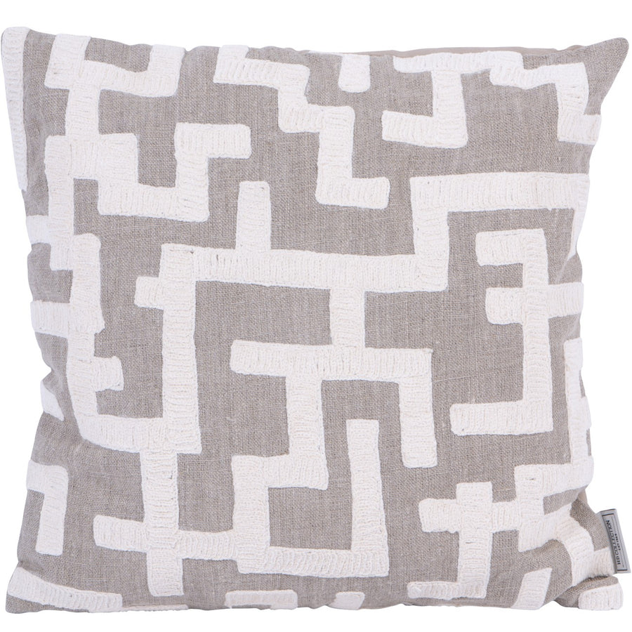 Decorative cushion with geometric pattern on a plain background