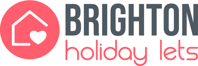Logo for Brighton Holiday Lets with a pink circle and white house icon on a green background